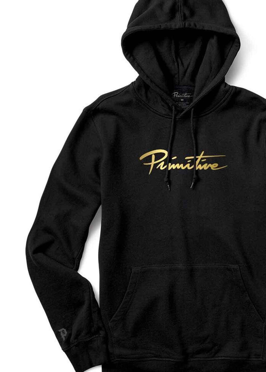 Black sweatshirt with gold cheap writing