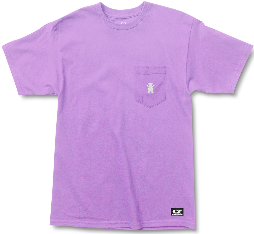 Grizzly OG Bear Embroidered Pocket Tee Lavender White  Grizzly   