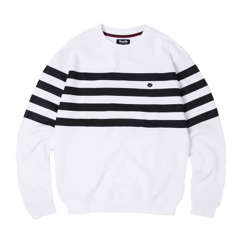 Magenta Mariniere Crewneck Sweatshirt White Black  Magenta   