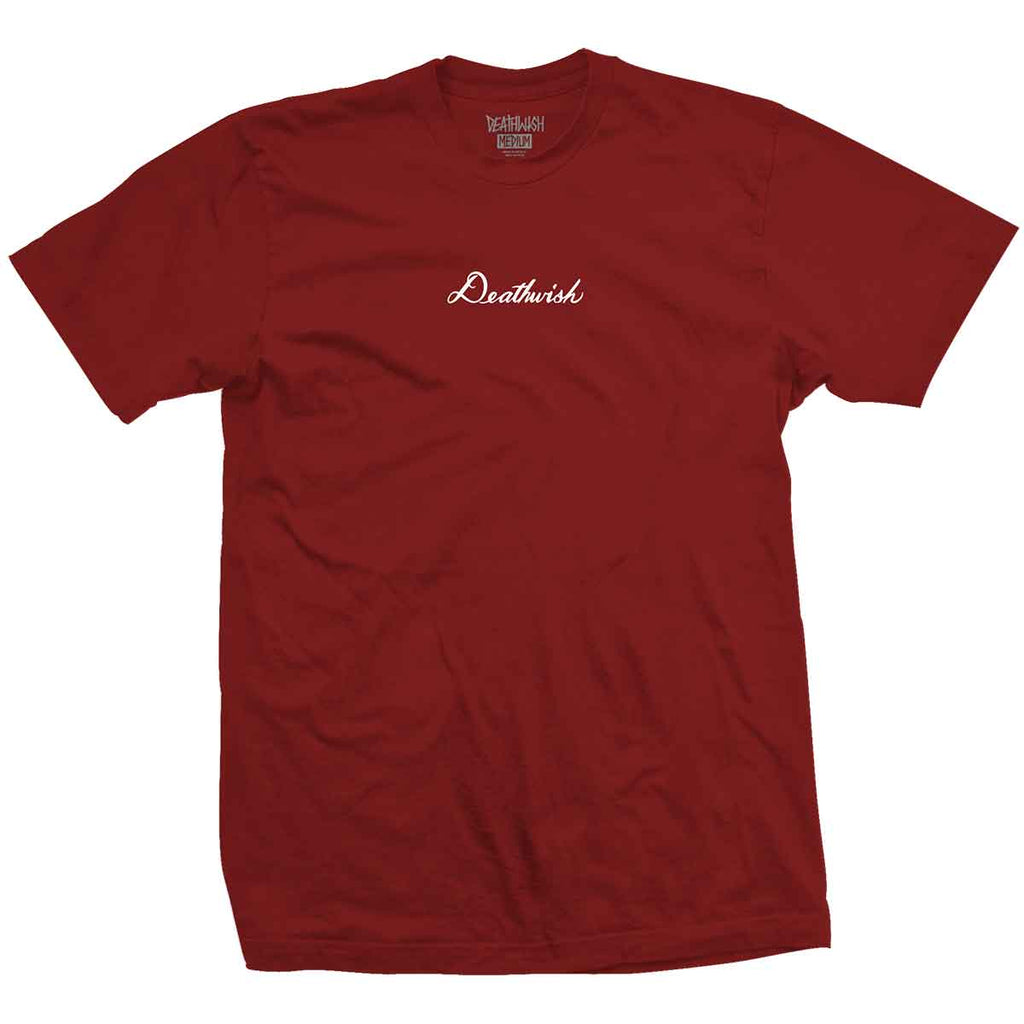 Deathwish Script T-Shirt Maroon  Deathwish   