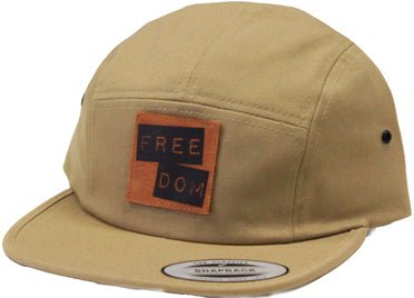 Freedom Stacked Logo Leather Patch 5Panel Brown Khaki  Freedom   