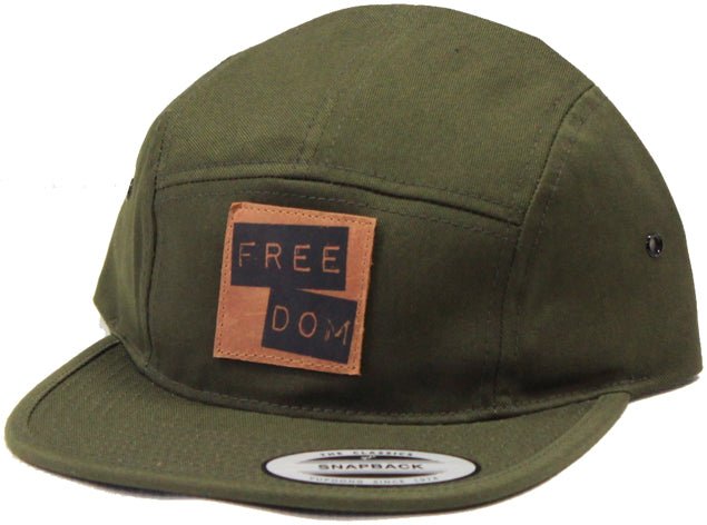 Freedom Stacked Logo Leather Patch 5Panel Brown Military Green  Freedom   