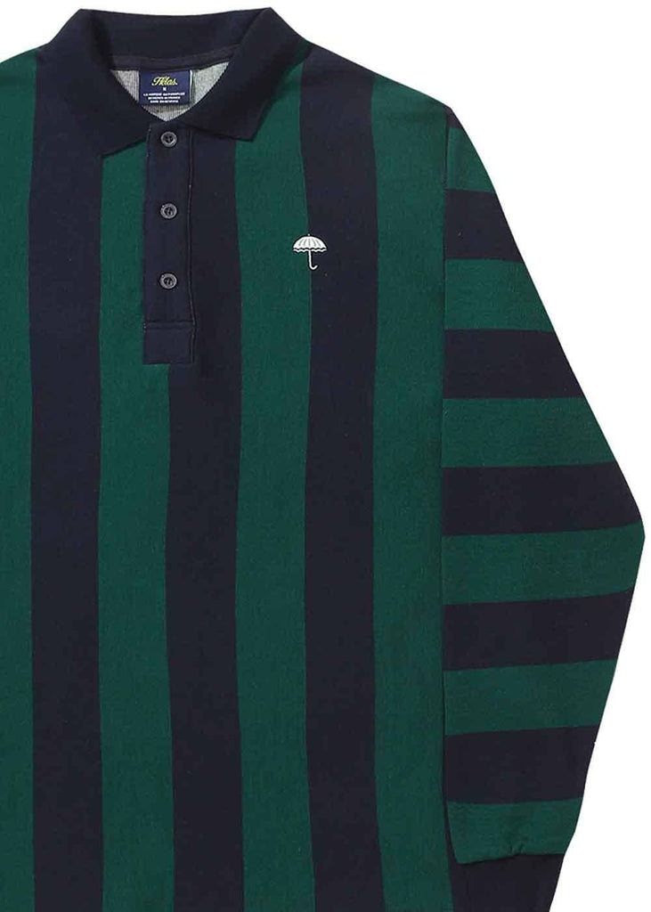 Helas Ray Striped Longsleeve Polo Shirt Navy Green  Helas   