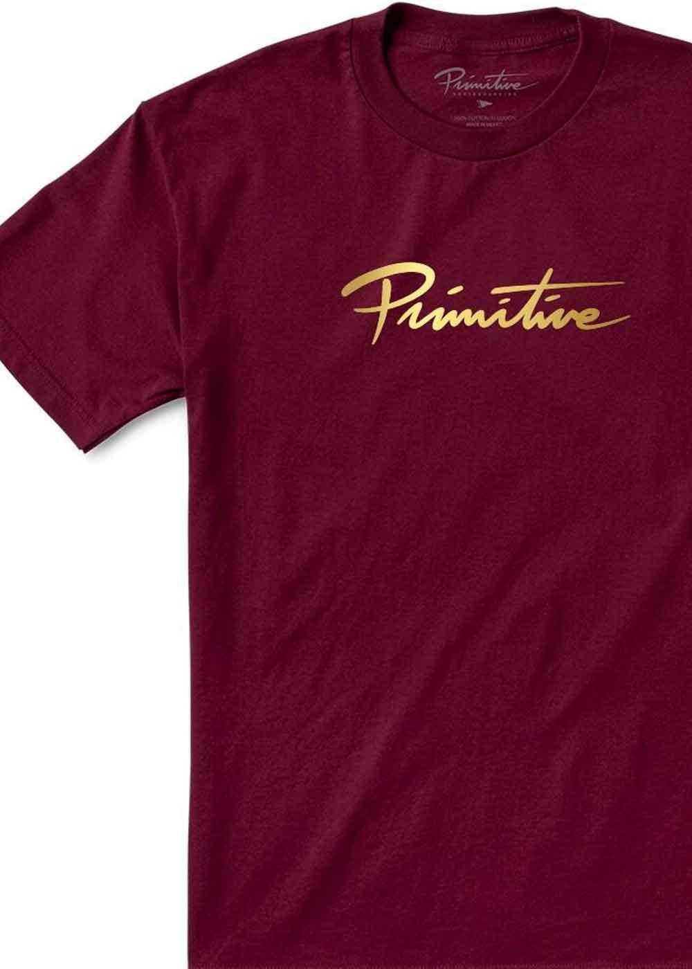 Primitive Nuevo Gold Foil T-Shirt Burgundy – Freedom Skateshop