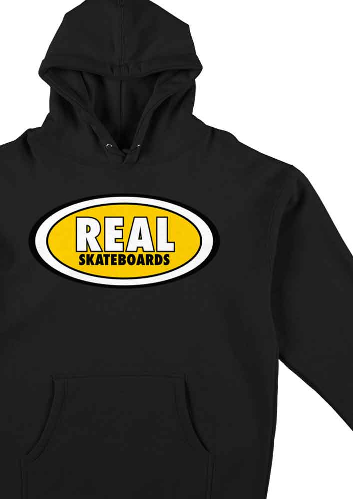 Real Oval Hooded Sweatshirt Black Yellow  Real   