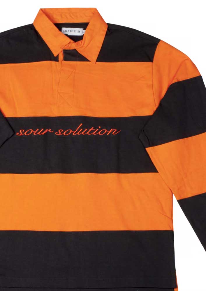 Sour Solution Rugby Polo Shirt Black Orange  Sour   
