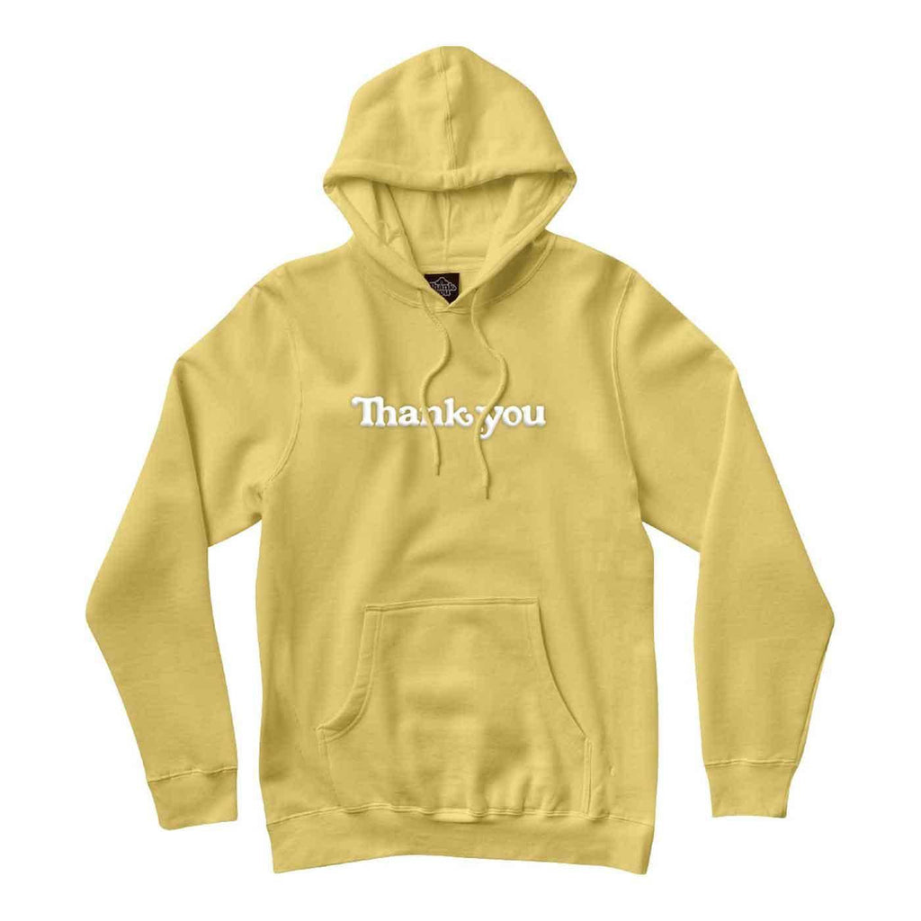 Thank You Embroidered Center Hooded Sweatshirt Light Yellow  Thank You   