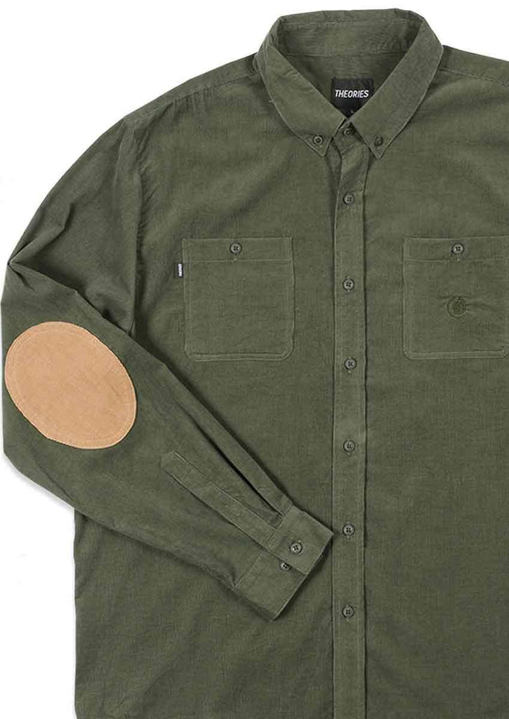 Theories Utility Cord Button Down Shirt Forest Green  Theories   