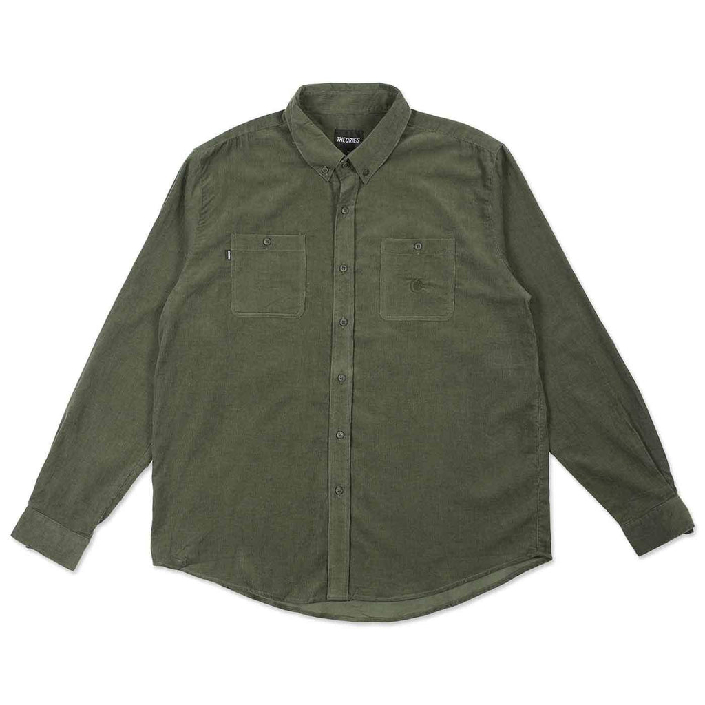 Theories Utility Cord Button Down Shirt Forest Green  Theories   