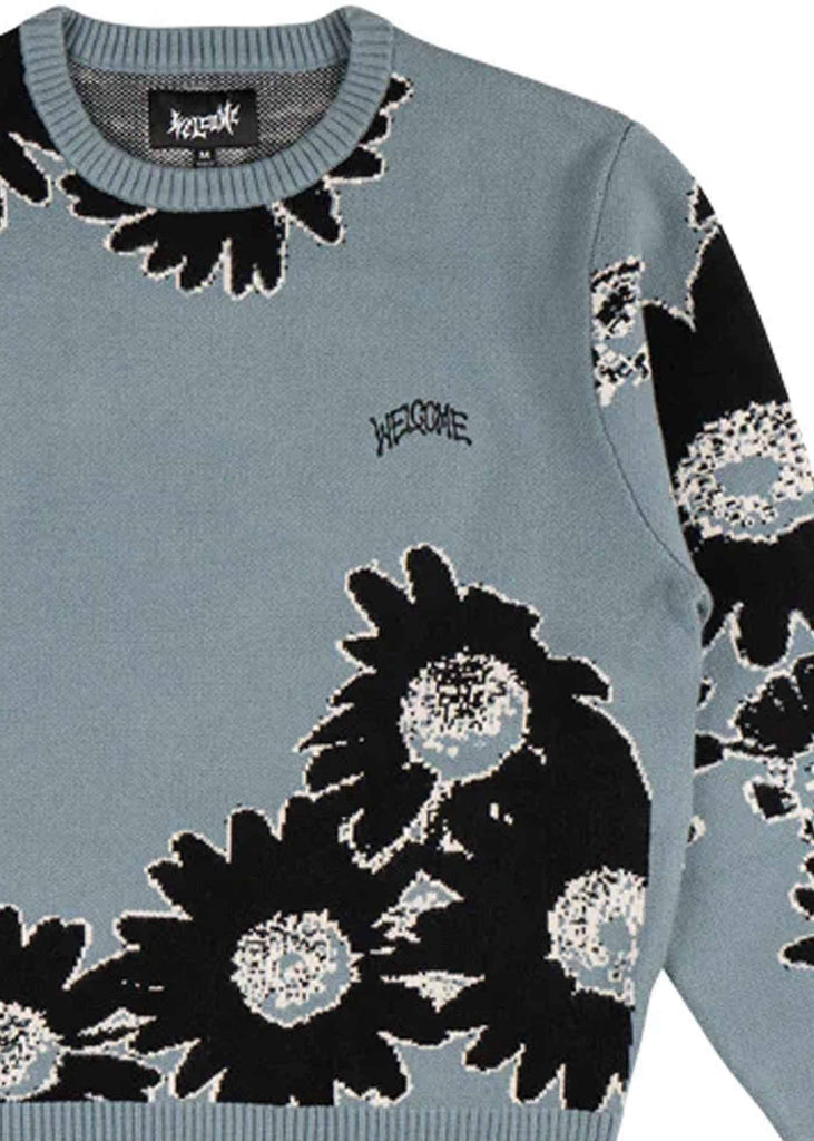 Welcome Daisies Knit Sweater Slate  Welcome   