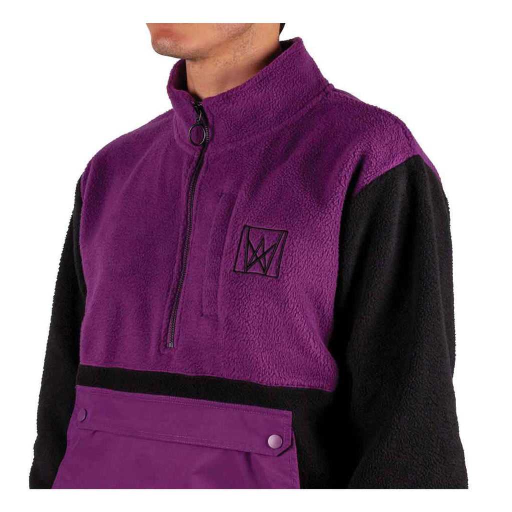 Welcome Icon Half Zip Sherpa Fleece Black Purple  Welcome   