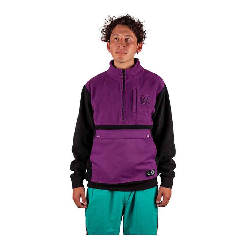 Welcome Icon Half Zip Sherpa Fleece Black Purple  Welcome   