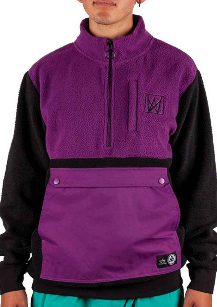 Welcome Icon Half Zip Sherpa Fleece Black Purple  Welcome   