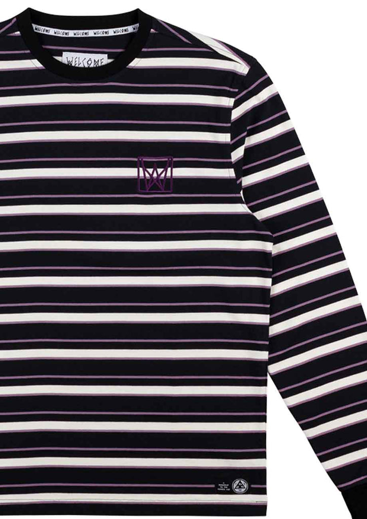 Welcome Icon Stripe Longsleeve T-Shirt Black Grape  Welcome   