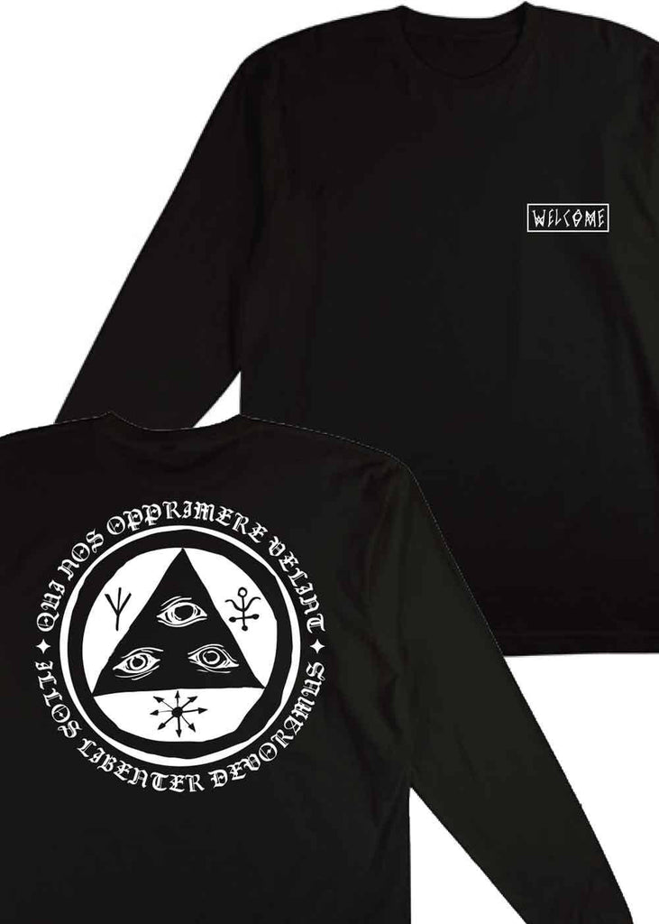 Welcome Latin Talisman Longsleeve T-Shirt Black White  Welcome   