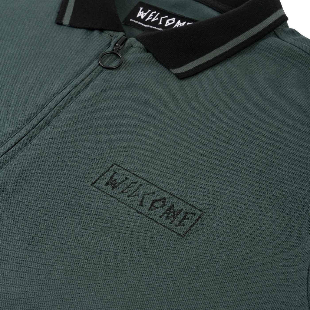Welcome Parliament Longsleeve Pique Zip Polo Shirt Spruce  Welcome   