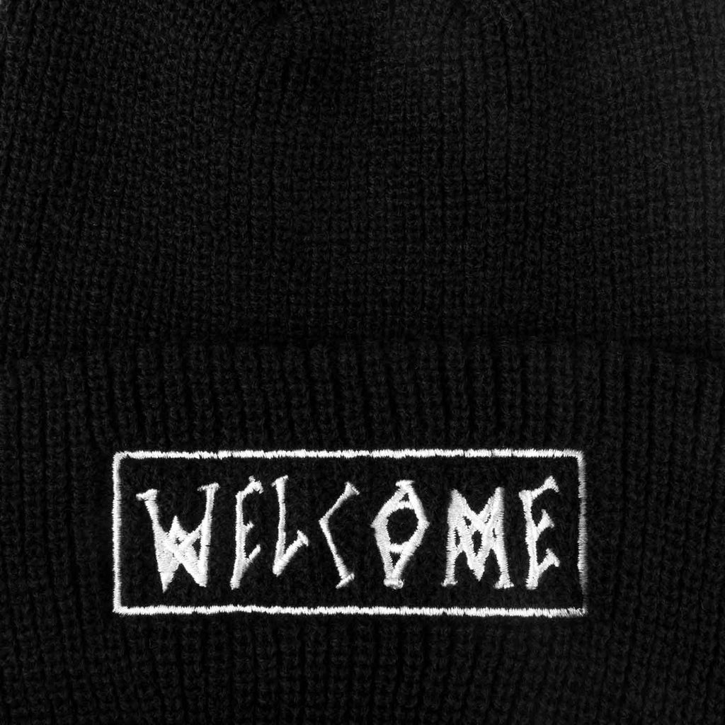 Welcome Scrawl Embroidered Beanie Black White  Welcome   