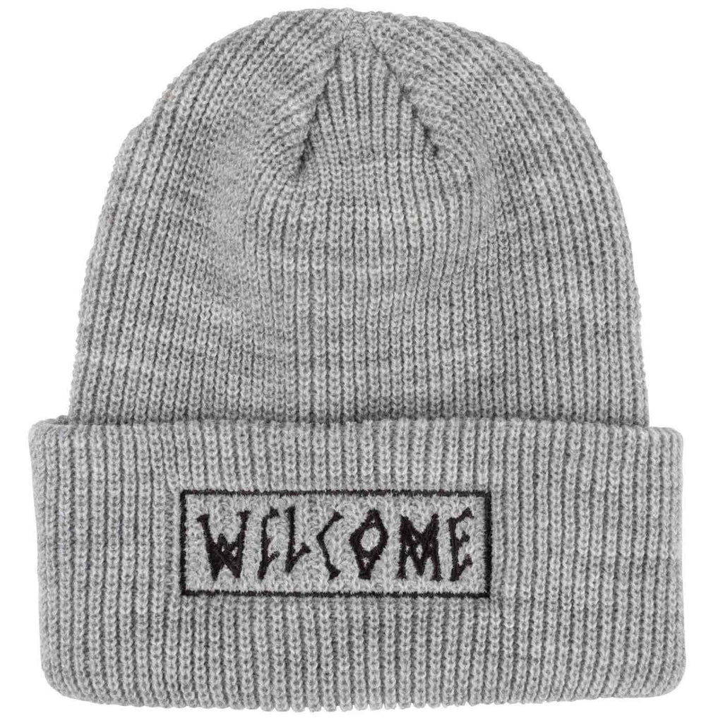 Welcome Scrawl Embroidered Beanie Heather Grey Black  Welcome   