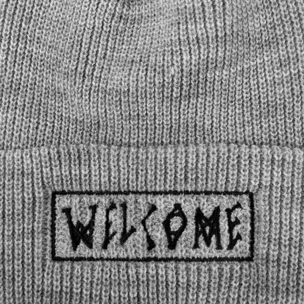 Welcome Scrawl Embroidered Beanie Heather Grey Black  Welcome   