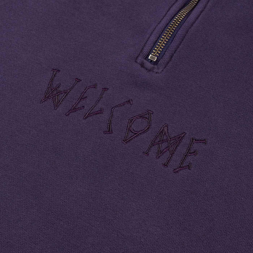 Welcome Scrawl Mock 1/4 Zip Sweater Eggplant  Welcome   