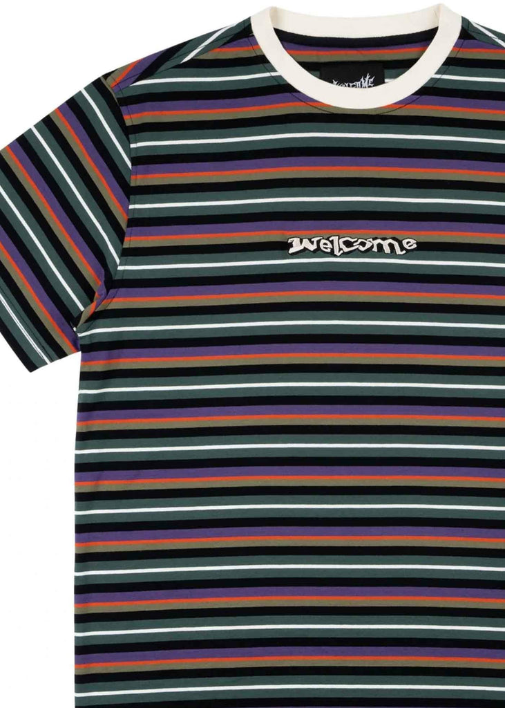 Welcome Surf Stripe Knit T-Shirt Forest  Welcome   