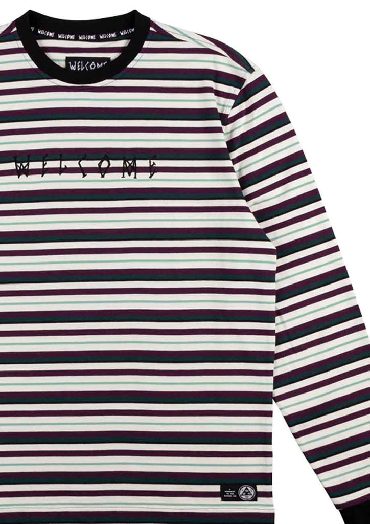 Welcome Surf Stripe Longsleeve T-Shirt Bone Plum  Welcome   