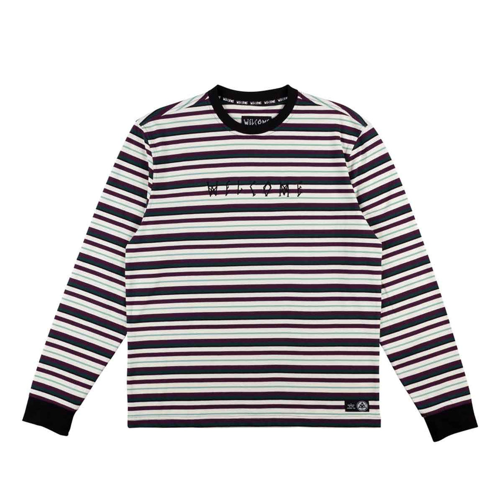 Welcome Surf Stripe Longsleeve T-Shirt Bone Plum  Welcome   