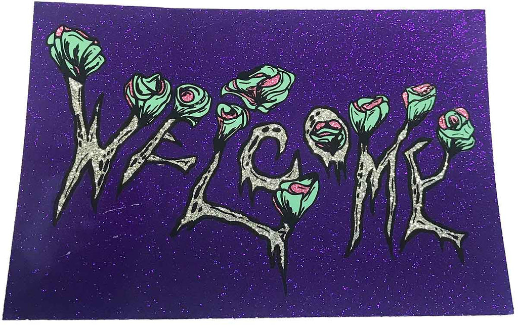 Welcome Zombie Flowers Sticker Purple Glitter  Welcome   